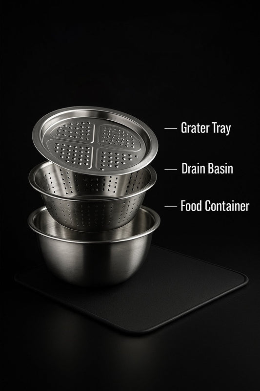 3 in 1 Multifunctional Grater Basin Stainless Steel Colanders Set